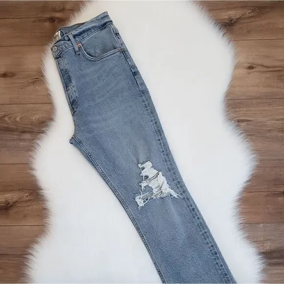 Agolde Riley High Rise Straight Leg Crop Denim Jeans In Whiplash NWT - Picture 9 of 11